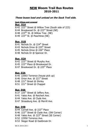 Bloom Trail Bus Schedule - Bloom Trail High School