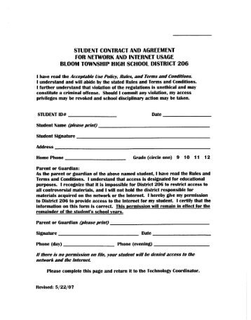 Network and Internet Usage Form - Bloom Trail High School