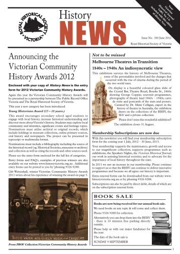 RHSV History News June 2012 - Royal Historical Society of Victoria
