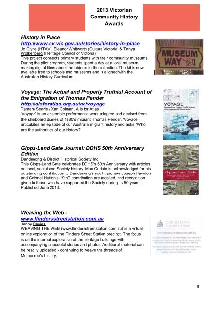 VCHA 2013 Entries List - Royal Historical Society of Victoria