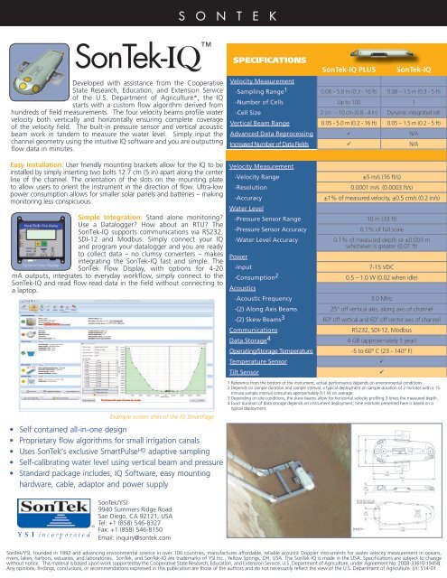 SonTek-IQ Specification Sheet