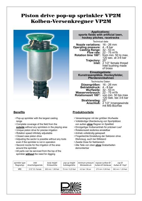 Piston drive pop-up sprinkler VP2M Kolben-Versenkregner ... - Perrot