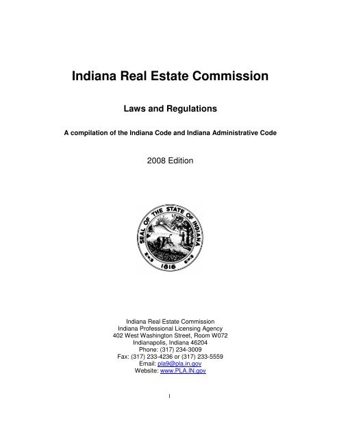 Indiana Real Estate Commission Laws and Regulations