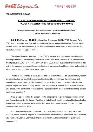 Press release - Coca-Cola Enterprises