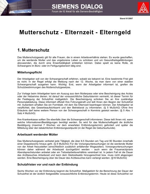 Mutterschutz Elternzeit Elterngeld Ig Metall