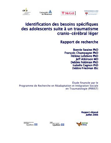 Identification des besoins spÃ©cifiques des adolescents suite Ã  un ...