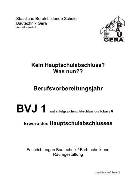 Berufsvorbereitungsjahr BVJ 1 - SBBS Bautechnik Gera