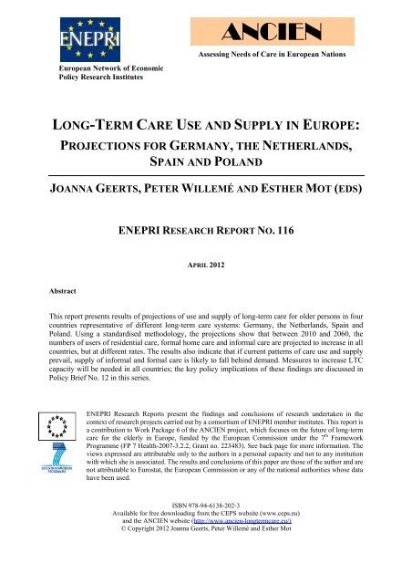 long-term care use and supply in europe: projections for germany ...
