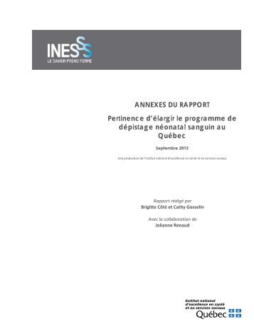 ANNEXES DU RAPPORT Pertinence d'Ã©largir le ... - INESSS