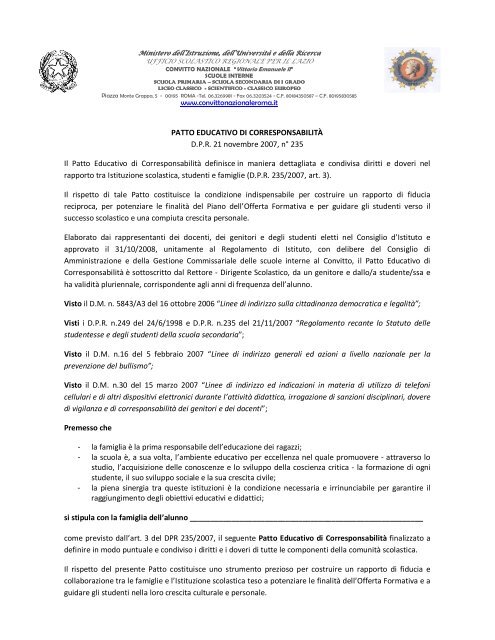 Patto Educativo Di Corresponsabilita Convitto Nazionale Vittorio