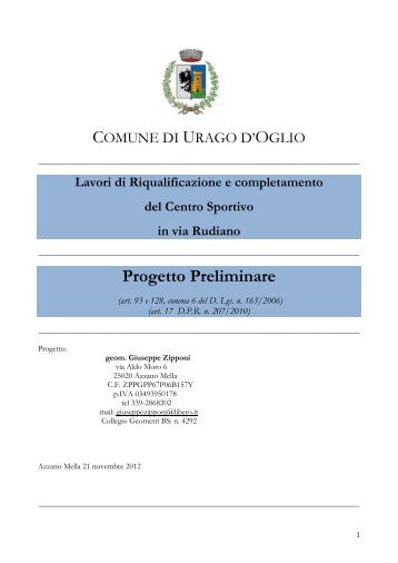 Progetto Preliminare.pdf - Comune di Urago d' Oglio