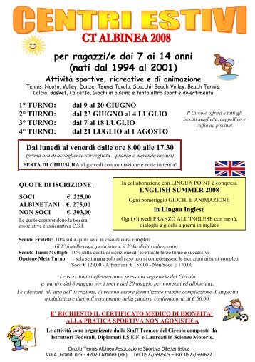 Locandina Centri Estivi 2008 - Circolo Tennis Albinea