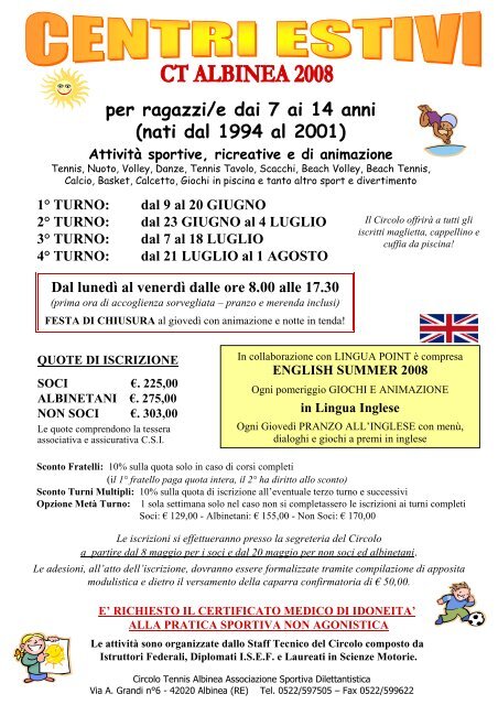 Locandina Centri Estivi 2008 - Circolo Tennis Albinea