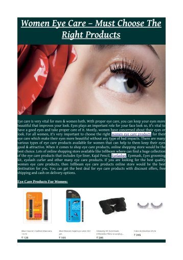 Women Eye Care – Must Choose The Right Products