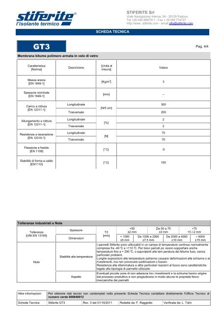 Scheda tecnica Stiferite GT3 - Edilia2000.it