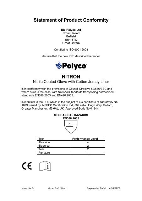 Statement of Conformity - Polyco