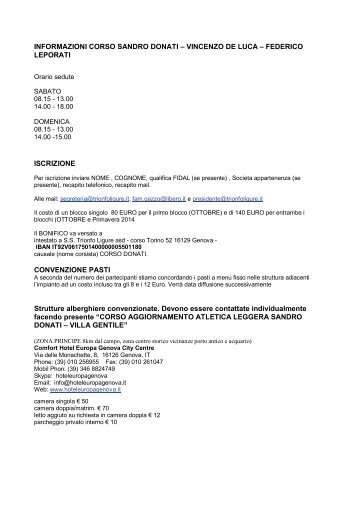 Informazioni, modalitÃ  Iscrizioni e e Logistica - Atletica Quadrifoglio