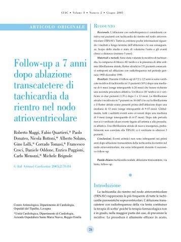 Follow-up a 7 anni dopo ablazione transcatetere di tachicardia da ...