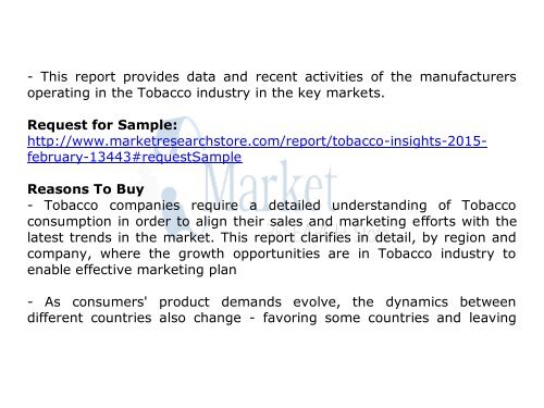 Tobacco Insights Market February 2015 Industry Trends, Size, Share, Growth, Analysis, and Forecasts