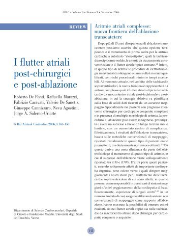 I flutter atriali post-chirurgici e post-ablazione - Giornale Italiano di ...