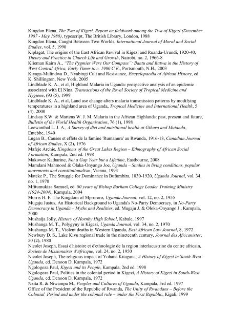 Bibliography of Kigezi Sources - Ian Cantwell