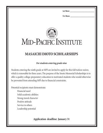 Masaichi Imoto Memorial Scholarships - Mid-Pacific Institute