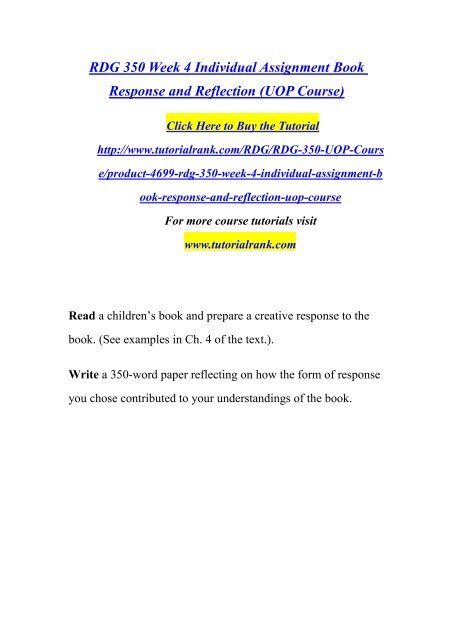 Rdg 350 Week 4 Individual Assignment Book Response And Reflection Uop Course