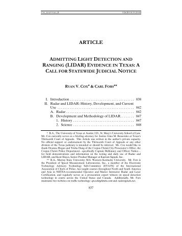 article admitting light detection and ranging (lidar) evidence in texas