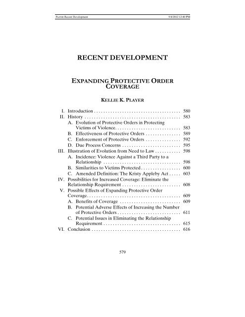 Expanding Protective Order Coverage - St. Mary's Law Journal