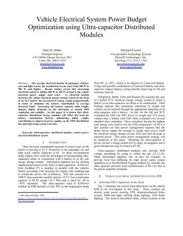 Vehicle Electrical System Power Budget Optimization using Ultra ...