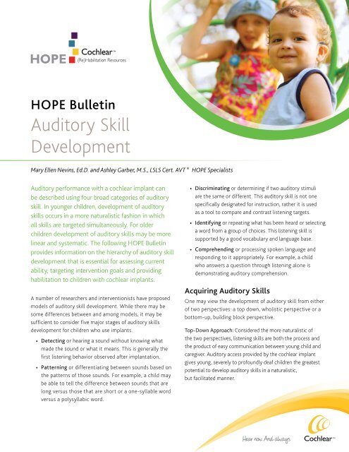 Download HOPE note auditory skill development - Cochlear