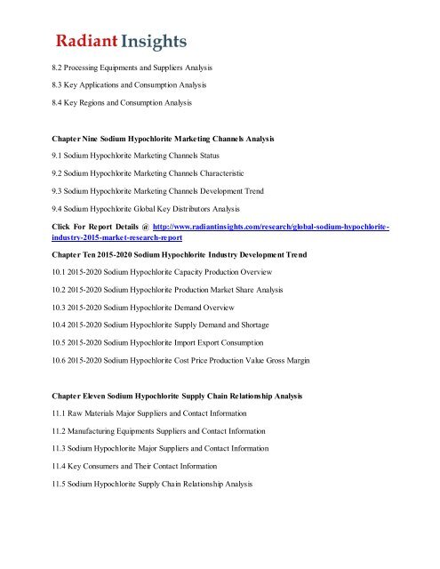 Global Sodium Hypochlorite Market Research and Analysis Report 2015 Radiant Insights, Inc