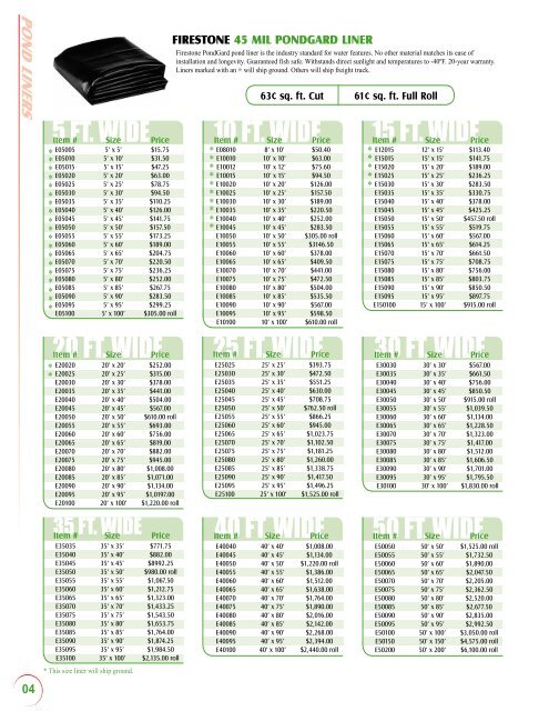 Pond Liners and Liner Accessories