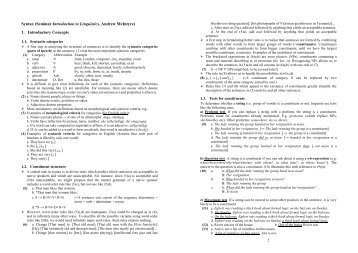 Syntax (Seminar Introduction to Linguistics, Andrew McIntyre) 1 ...