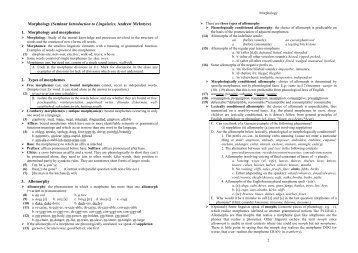 Morphology (Seminar Introduction to Linguistics, Andrew McIntyre) 1 ...