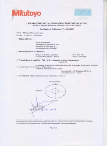 laboratorio de calibración acreditado n° lc 010 - Mitutoyo