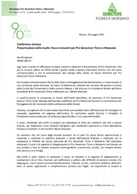 relazione del presidente Sig. Carlo Denti - in Pro Senectute Ticino e ...