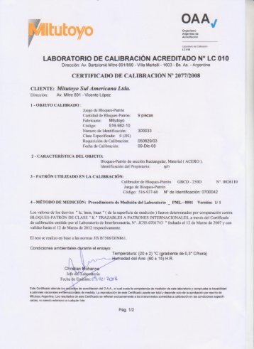 laboratorio de calibración acreditado n° lc 010 - Mitutoyo