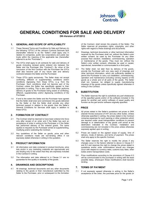 GENERAL CONDITIONS FOR SALE AND DELIVERY