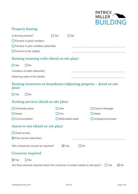 Site inspection report â blank - Mekel