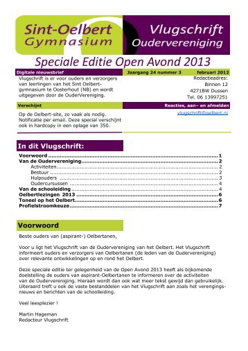 Vlugschrift Speciale Editie Open Avond 2013 - Oelbert Gymnasium