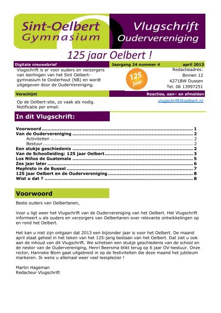 Vlugschrift jubileum editie 2013 - Oelbert Gymnasium