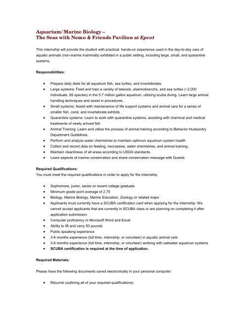 Aquarium/Marine Biology - Disney Careers Aquarium/Marine Biology - Disney Careers