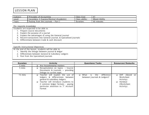 Lesson Plan 6.1 - Principles of Accounts