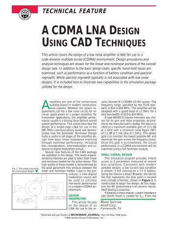 A CDMA LNA DESIGN USING CAD TECHNIQUES
