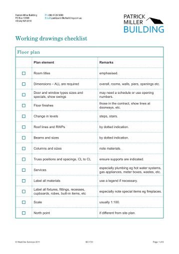 Working drawings checklist - Mekel