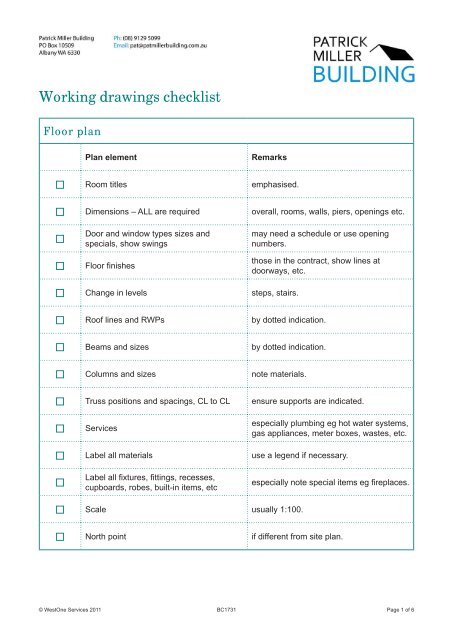 Working drawings checklist - Mekel