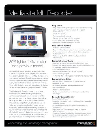 Mediasite ML Recorder Brochure - Granteq