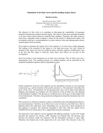 Simulation of air blast waves and the loading of glass sheets ( ) 1 ...