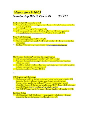 Scholarship Bits & Pieces #1 - Giles High School